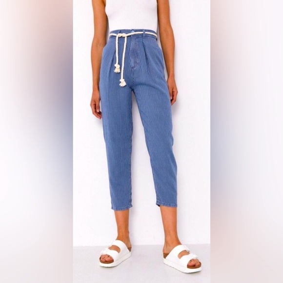 United Colors Of Benetton Carrott Fit Blue Striped Trousers, Size 2 - Picture 1 of 9